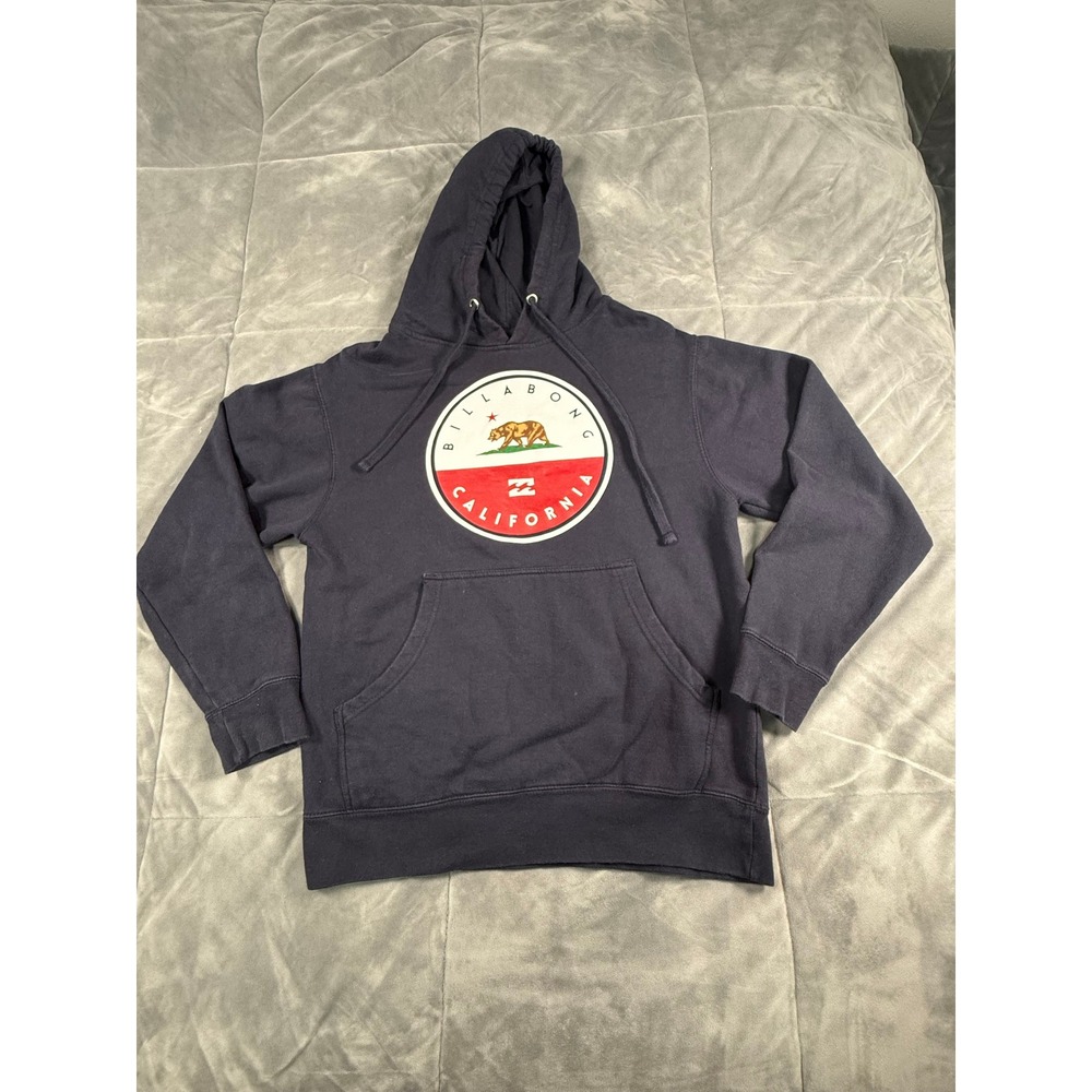 Billabong California Republic Hoodie Mens Small Navy Blue Graphic Pullover Sweat